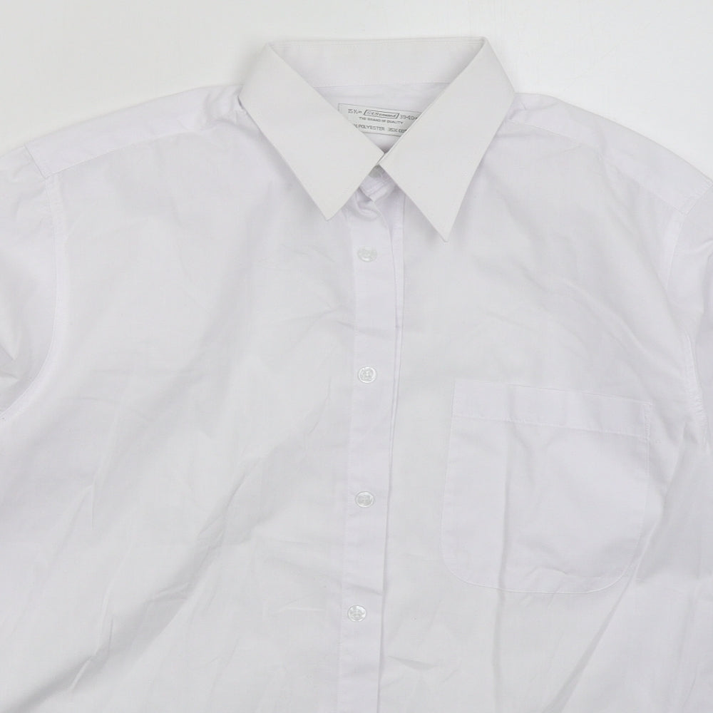 St Bernard Mens White Polyester Dress Shirt Size 15.5 Collared Button