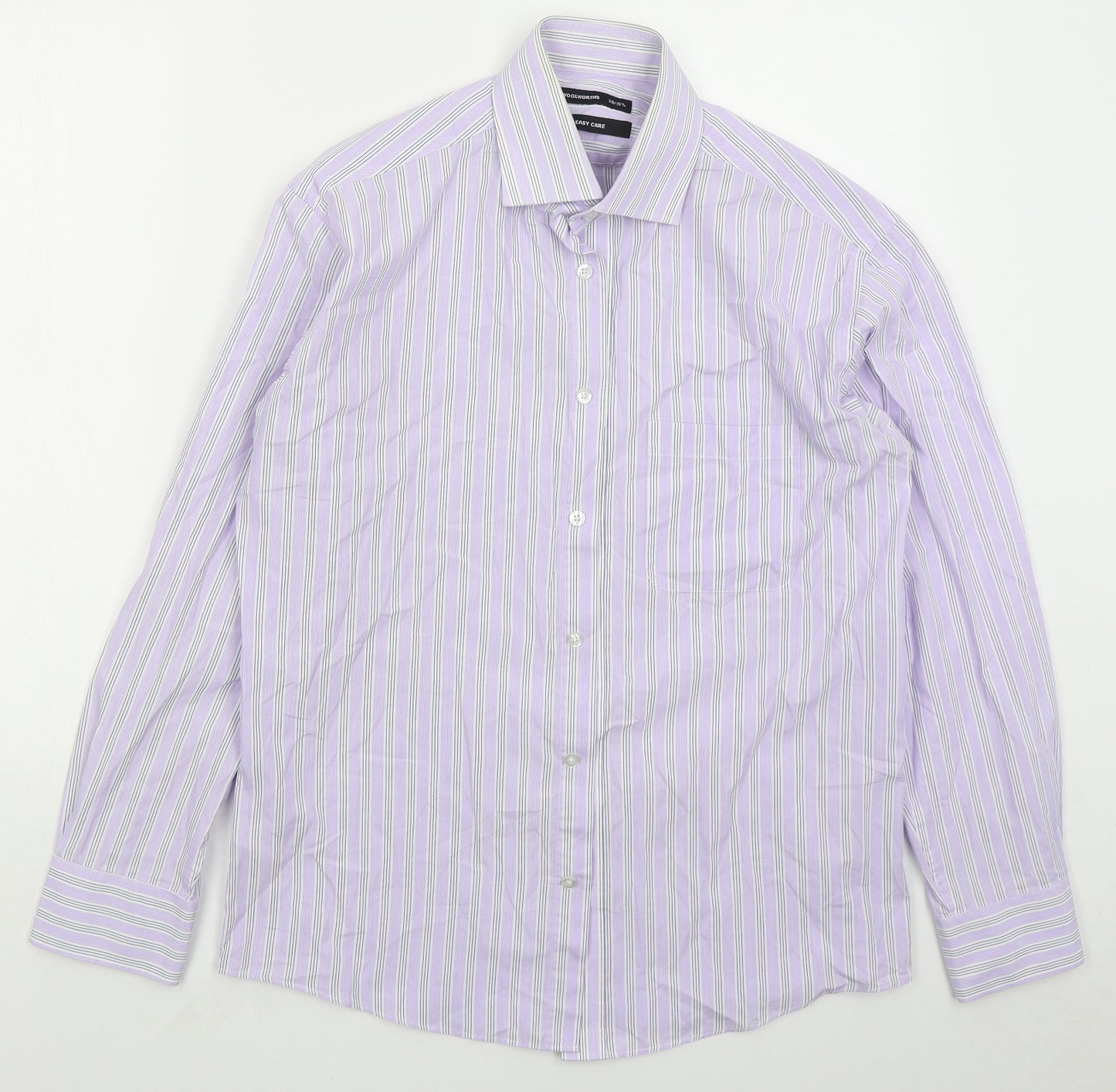 Woolworths Mens Purple Striped Cotton Button-Up Size 15.5 Collared Button