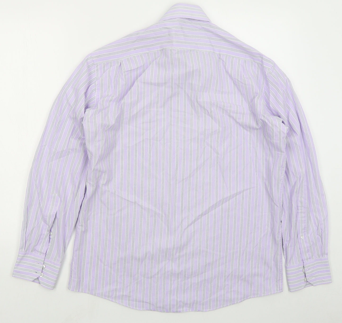 Woolworths Mens Purple Striped Cotton Button-Up Size 15.5 Collared Button