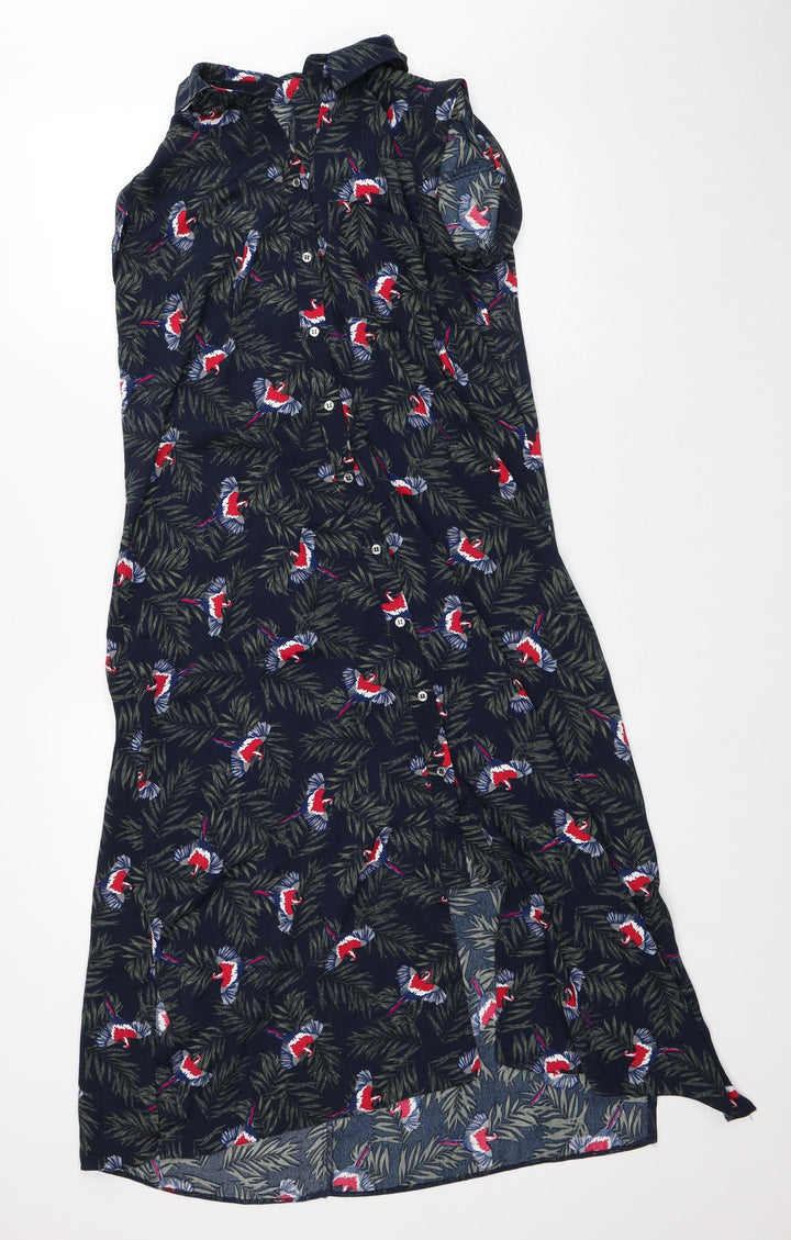 Yessica Womens Green Floral Polyester A-Line Size 8 Collared