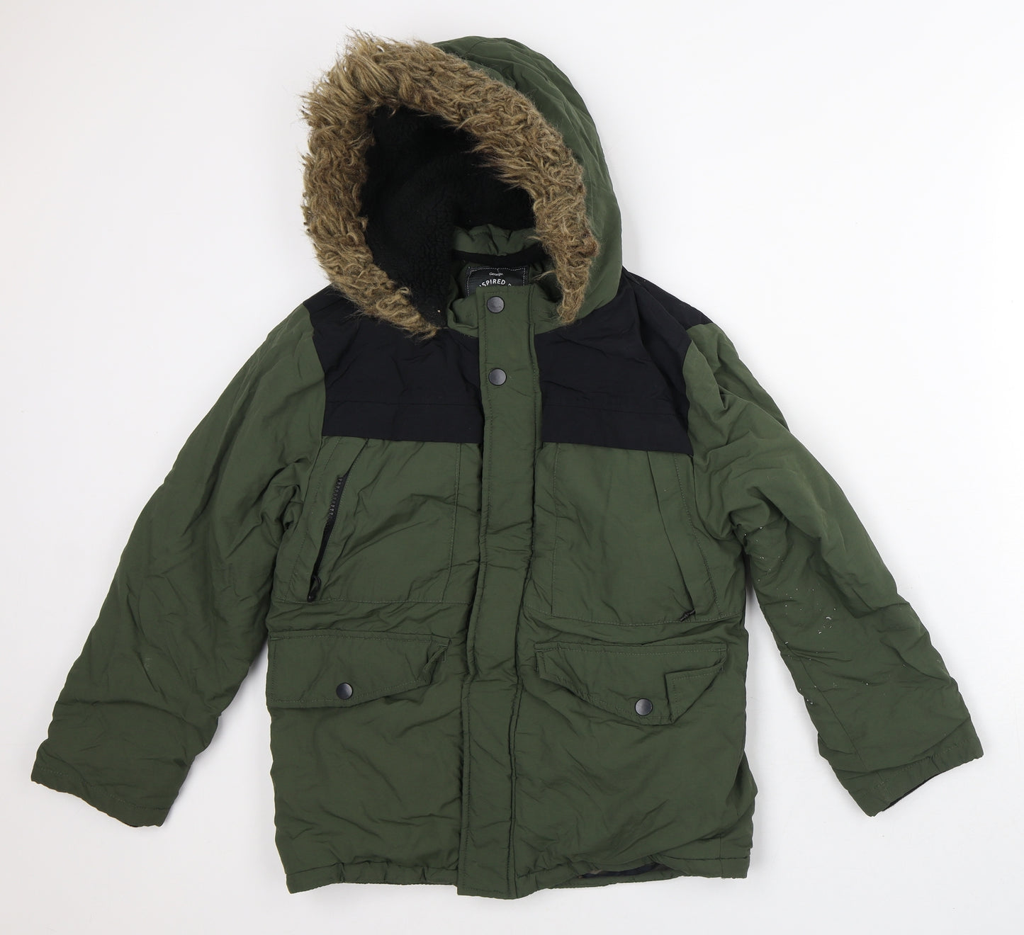 George Boys Green Parka Coat Size 10-11 Years