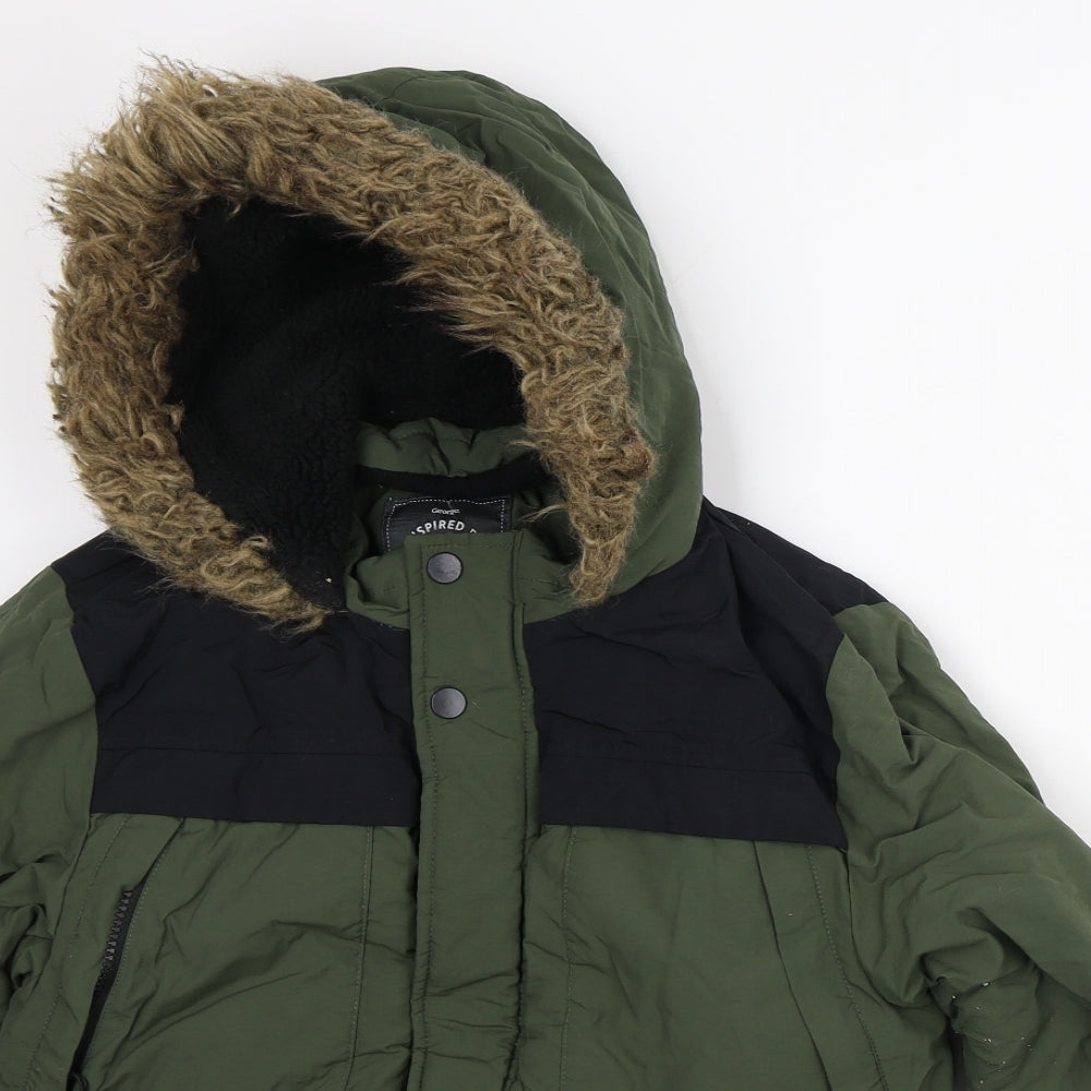 George Boys Green Parka Coat Size 10-11 Years