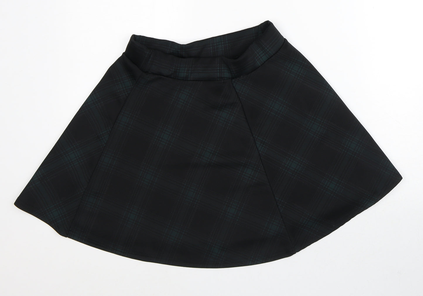 Boohoo Womens Black Plaid Polyester A-Line Skirt Size 12