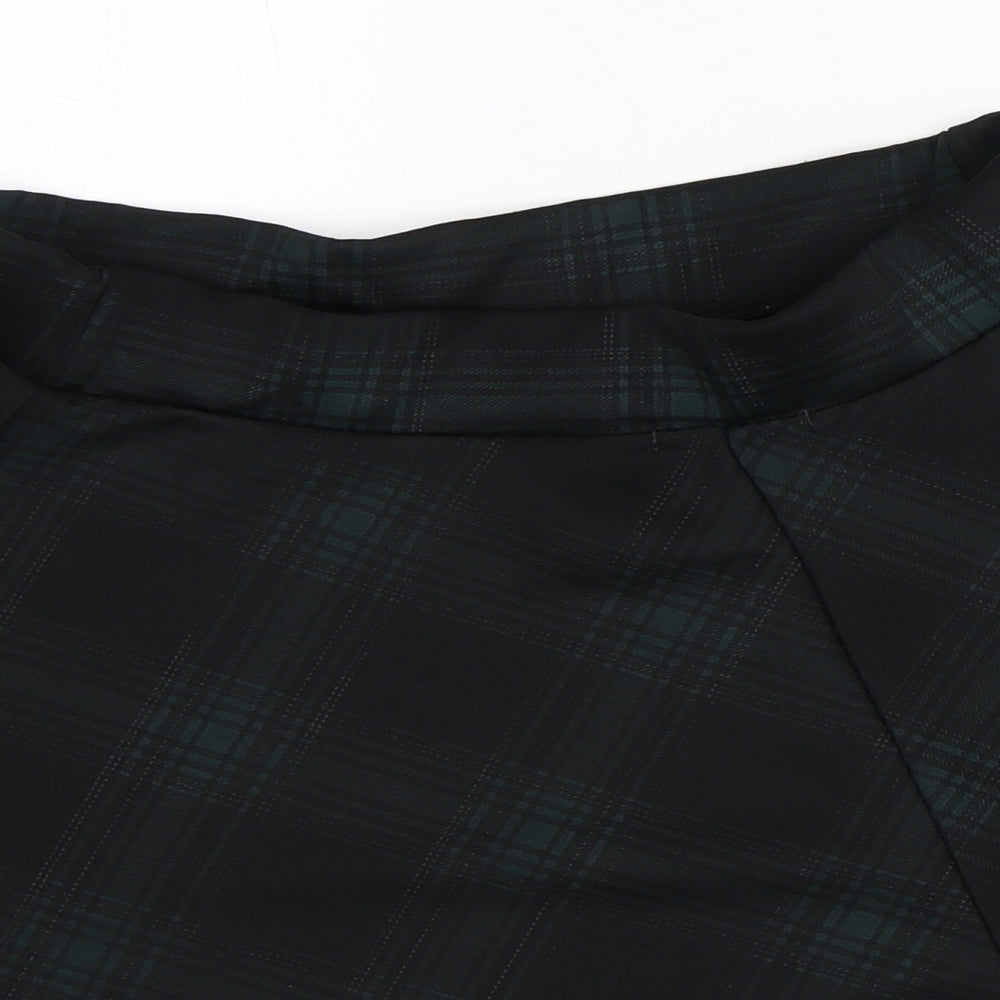 Boohoo Womens Black Plaid Polyester A-Line Skirt Size 12