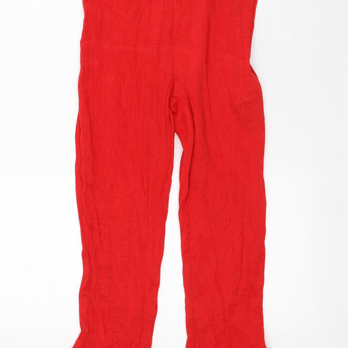 Lost Ink Womens Red Polyester Trousers Size M L25 in Regular - Bootcut