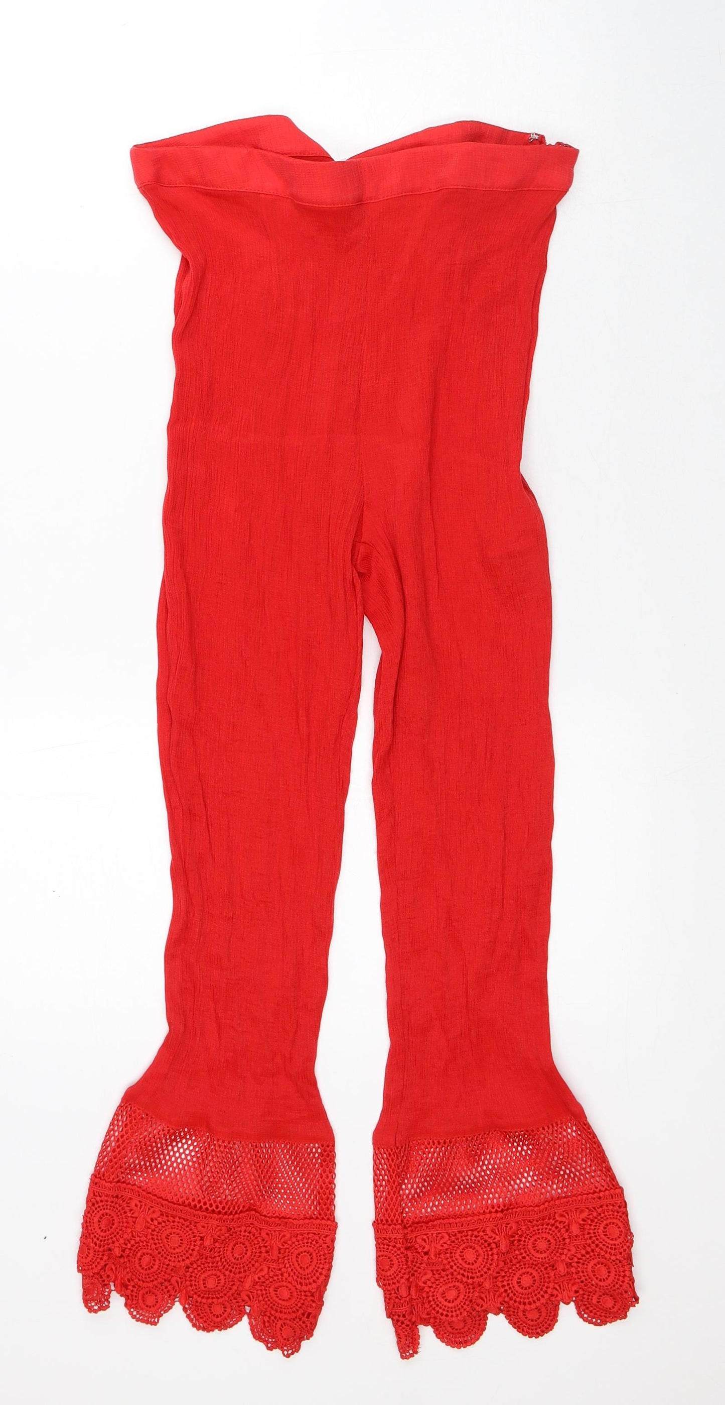 Lost Ink Womens Red Polyester Trousers Size M L25 in Regular - Bootcut