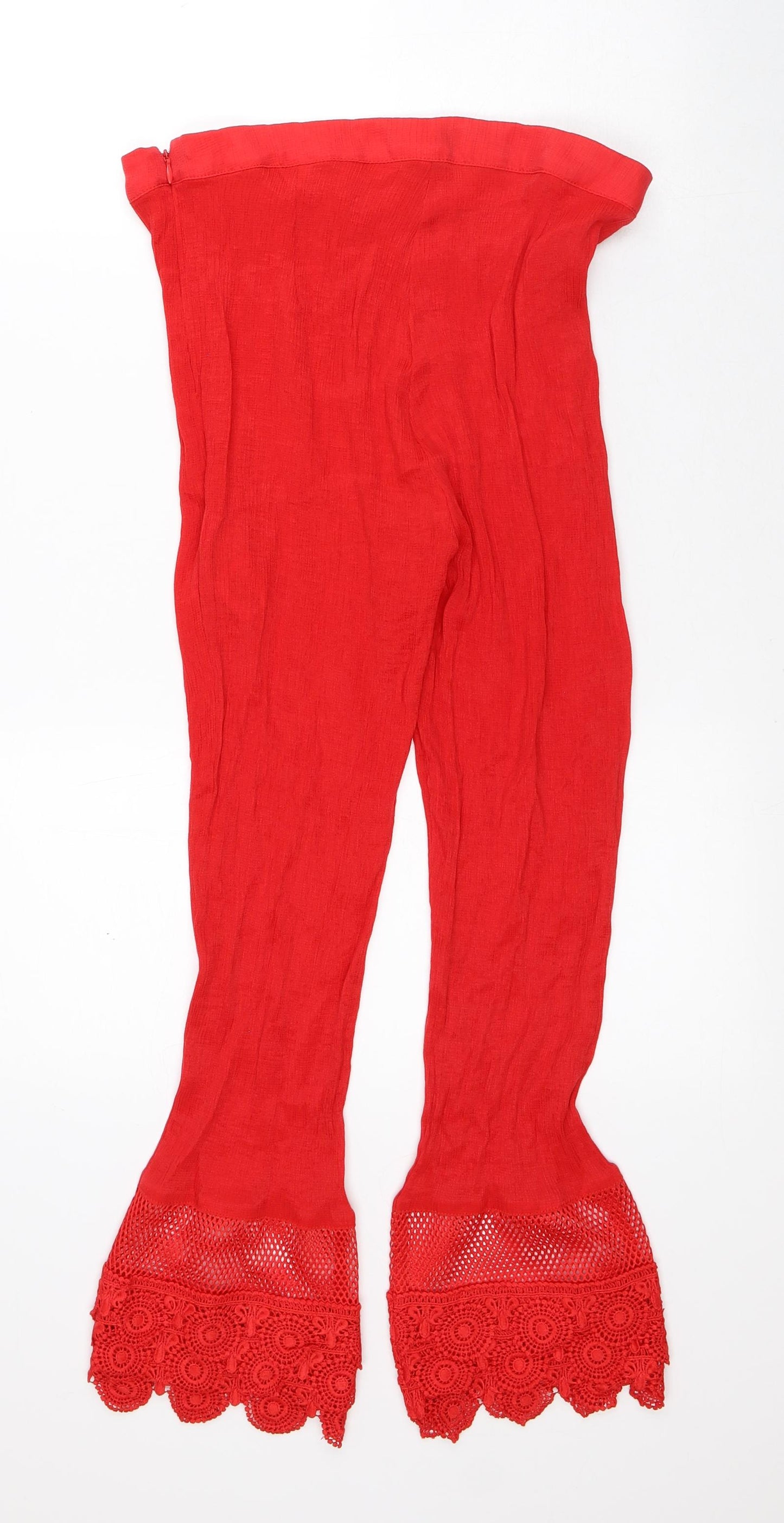Lost Ink Womens Red Polyester Trousers Size M L25 in Regular - Bootcut