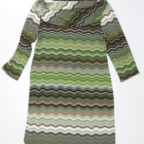 Tiana B Womens Green Geometric Polyester Shirt Dress Size 8 Round Neck