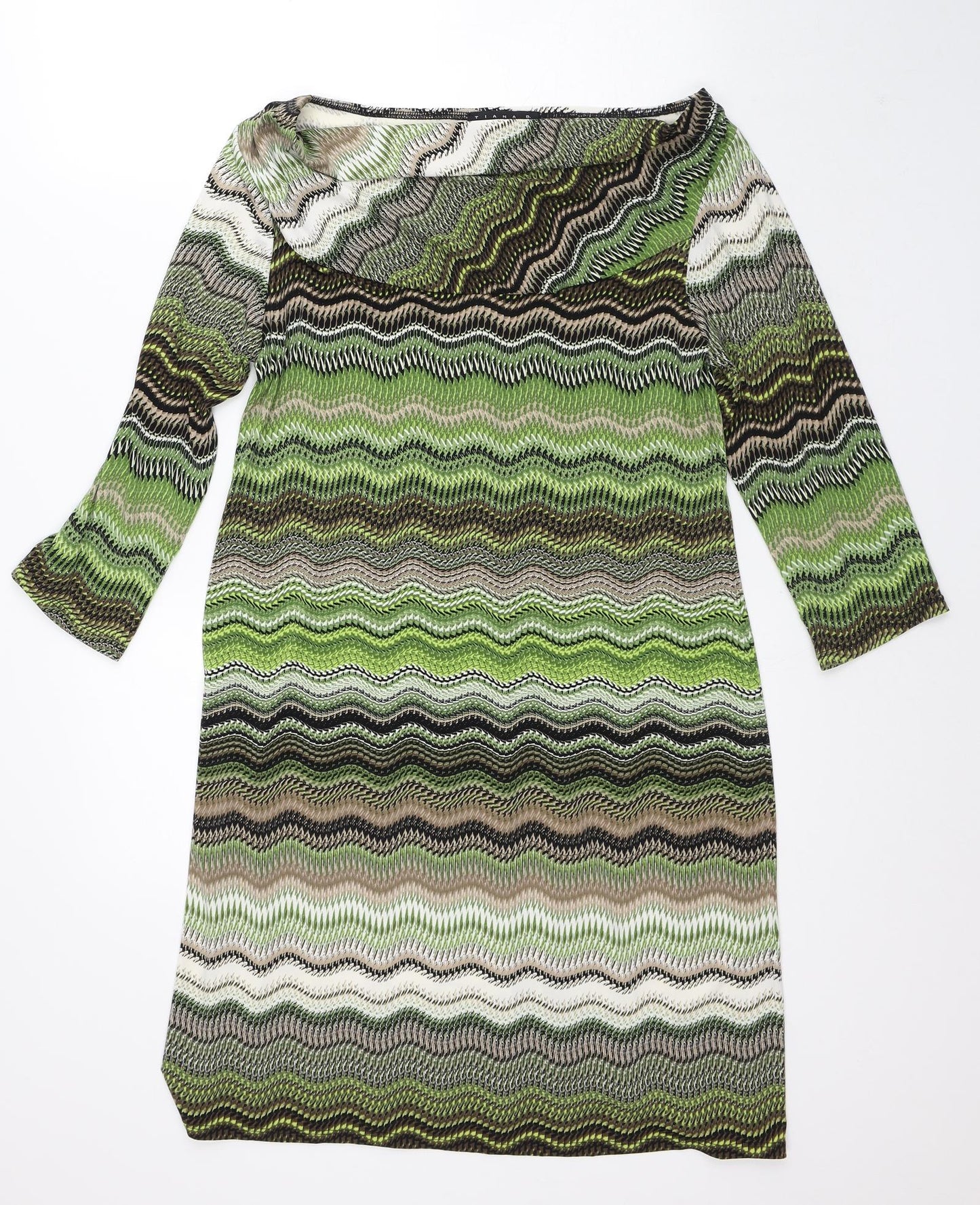 Tiana B Womens Green Geometric Polyester Shirt Dress Size 8 Round Neck