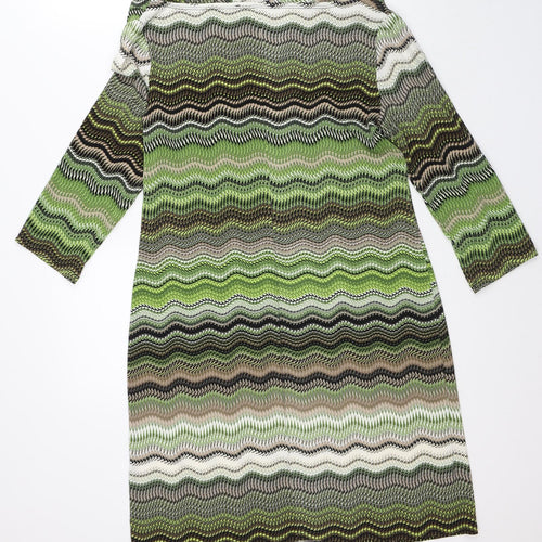 Tiana B Womens Green Geometric Polyester Shirt Dress Size 8 Round Neck