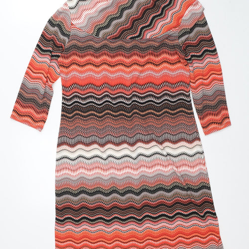 Preworn Womens Orange Geometric Polyester Shirt Dress Size M Round Neck