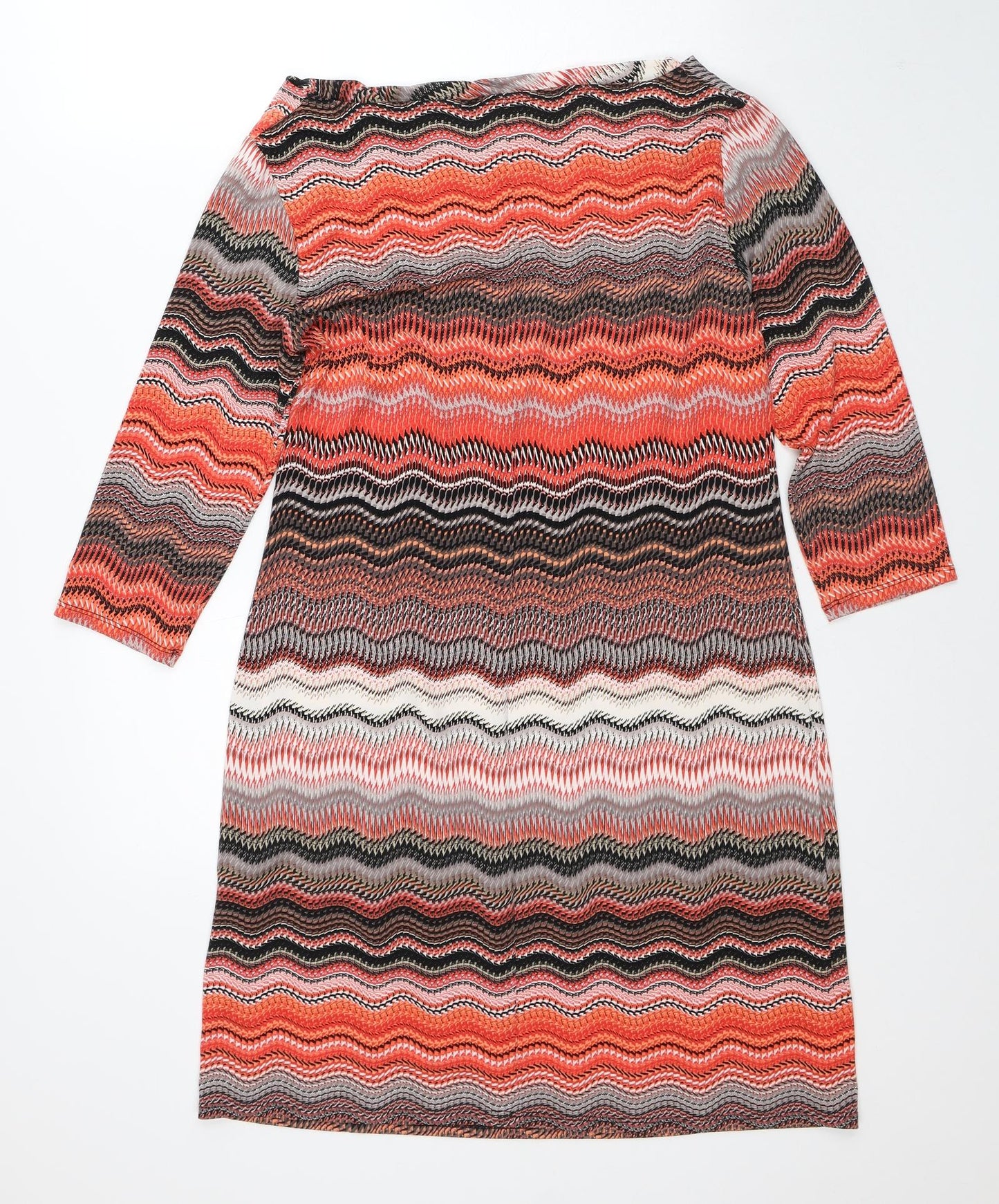 Preworn Womens Orange Geometric Polyester Shirt Dress Size M Round Neck