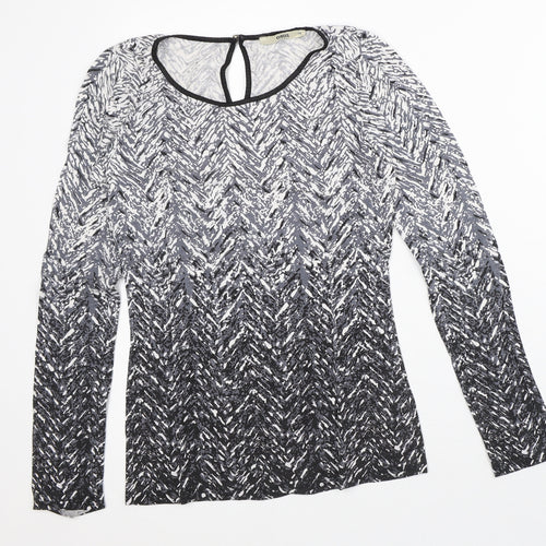 Oasis Womens Grey Geometric Viscose Basic T-Shirt Size XS Round Neck