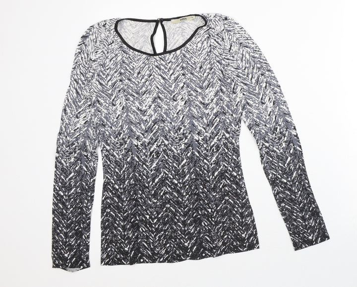 Oasis Womens Grey Geometric Viscose Basic T-Shirt Size XS Round Neck
