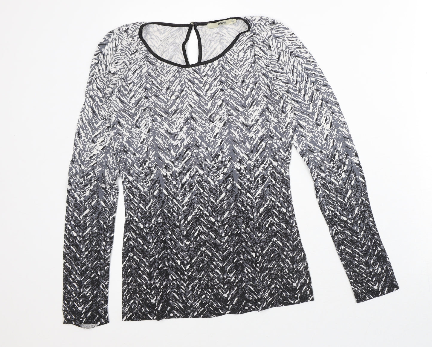 Oasis Womens Grey Geometric Viscose Basic T-Shirt Size XS Round Neck