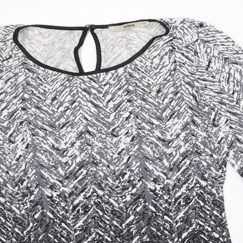 Oasis Womens Grey Geometric Viscose Basic T-Shirt Size XS Round Neck