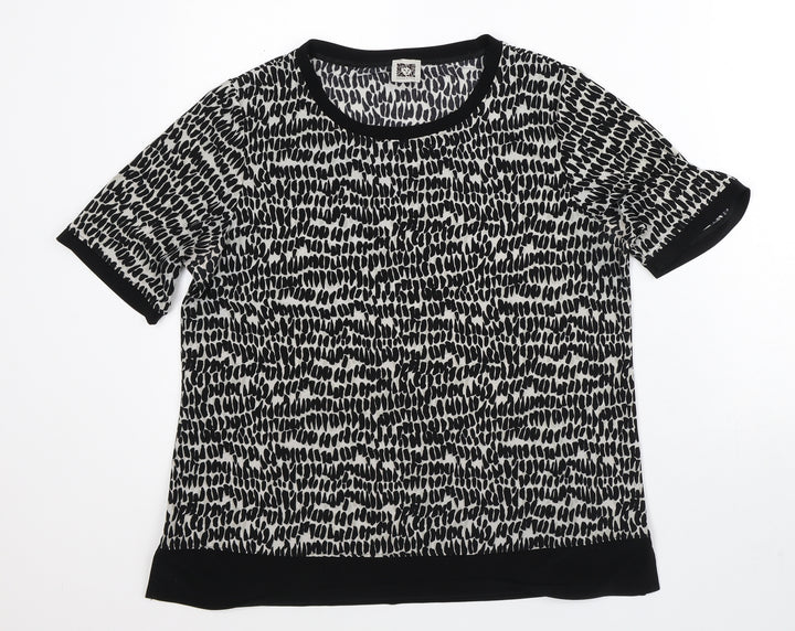 Anne Klein Womens Grey Geometric Polyester Basic T-Shirt Size M Round Neck
