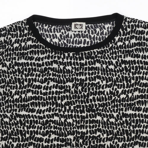 Anne Klein Womens Grey Geometric Polyester Basic T-Shirt Size M Round Neck