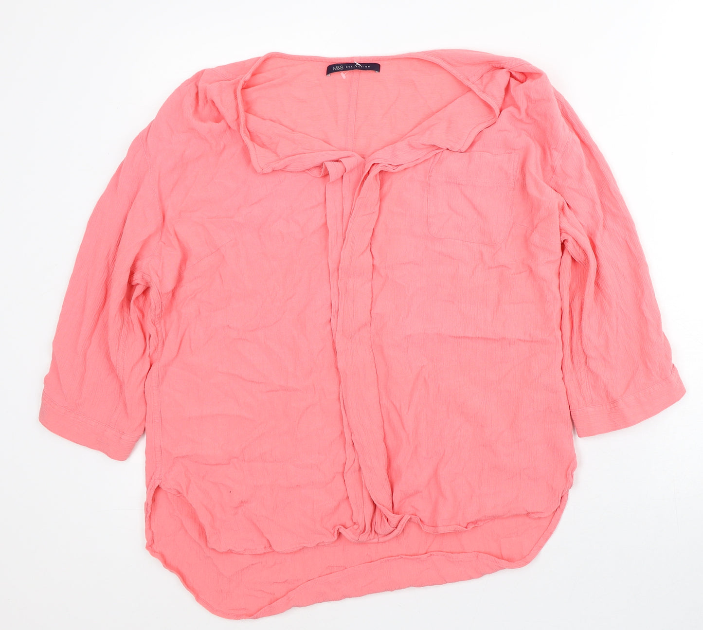 Marks and Spencer Womens Pink Viscose Tunic Blouse Size 16 V-Neck