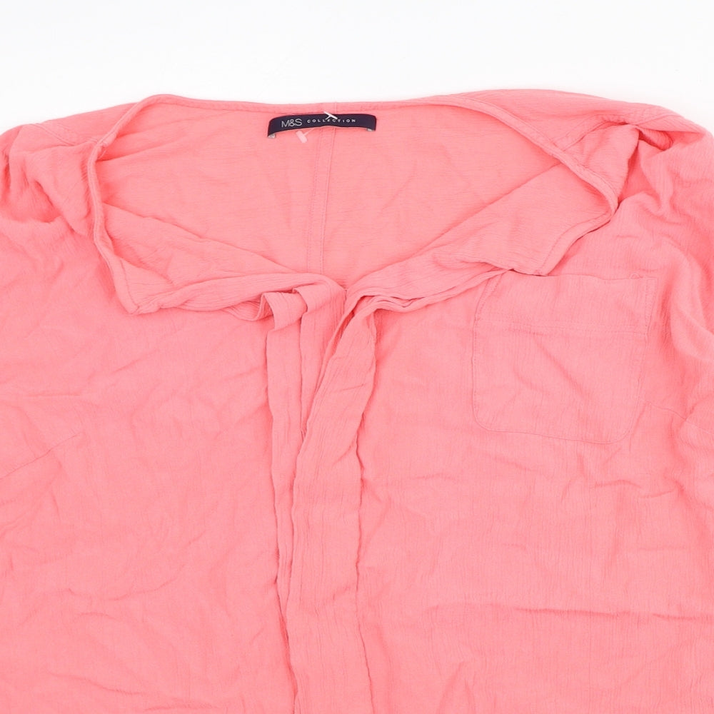 Marks and Spencer Womens Pink Viscose Tunic Blouse Size 16 V-Neck