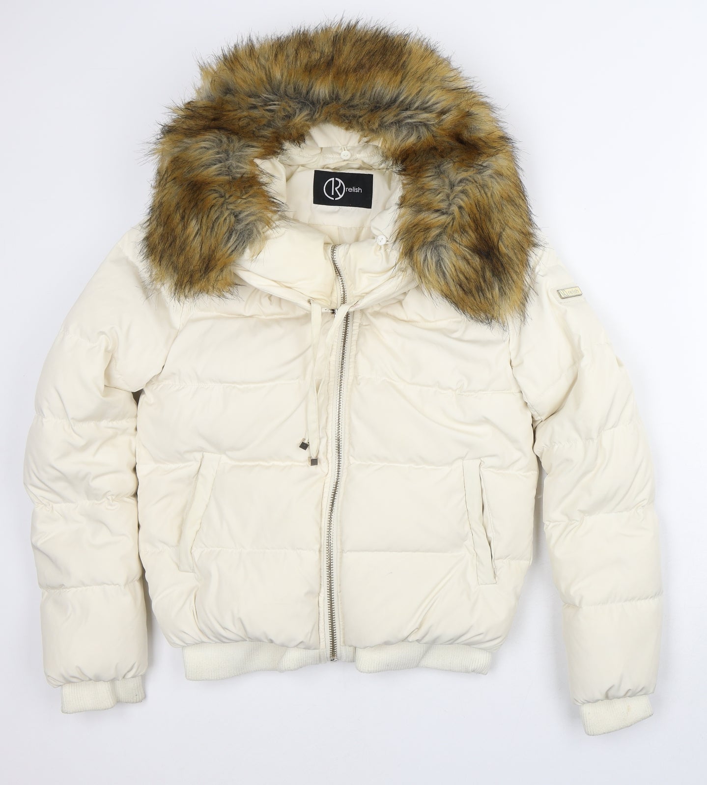 Relish Womens White Quilted Coat Size S - Removable collar