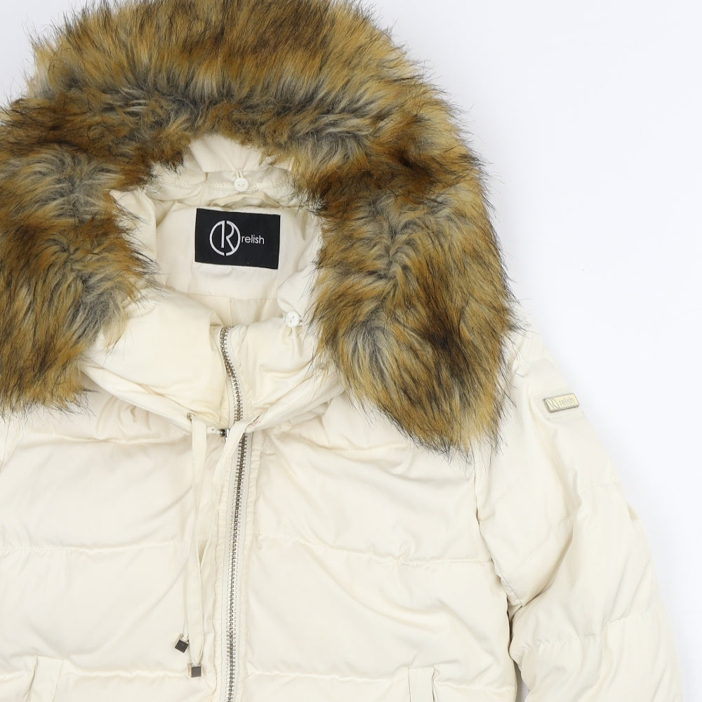 Relish Womens White Quilted Coat Size S - Removable collar
