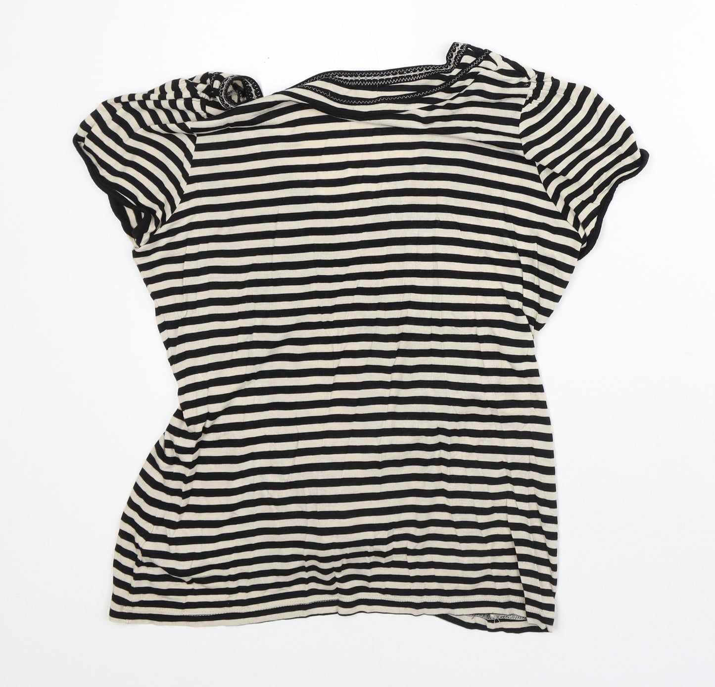 John Rocha Womens Beige Striped Viscose Basic T-Shirt Size 12 V-Neck