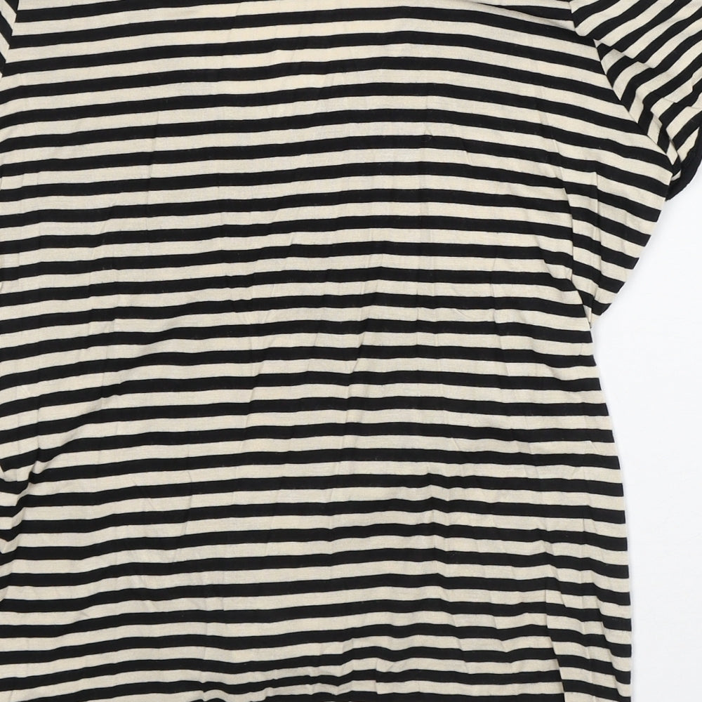 John Rocha Womens Beige Striped Viscose Basic T-Shirt Size 12 V-Neck