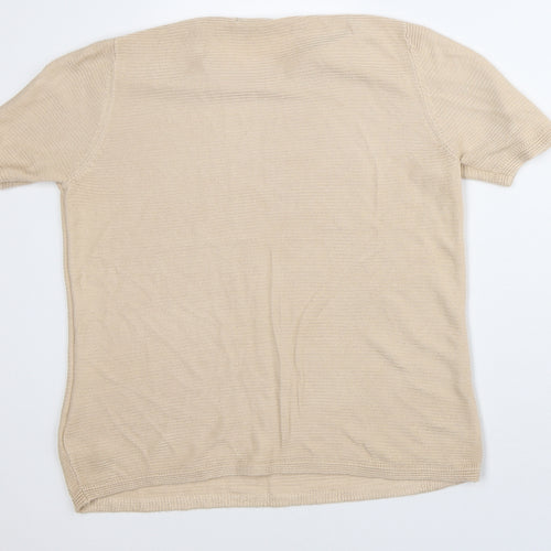 Marks and Spencer Womens Beige Acrylic Basic T-Shirt Size 10 Crew Neck