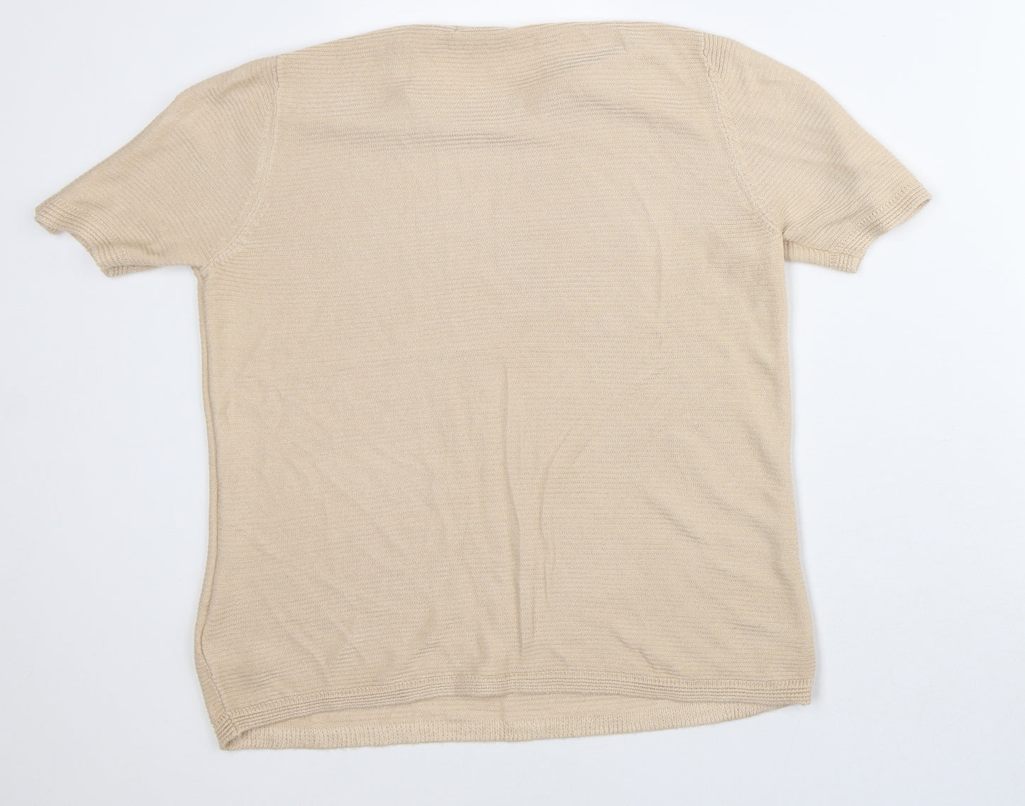 Marks and Spencer Womens Beige Acrylic Basic T-Shirt Size 10 Crew Neck
