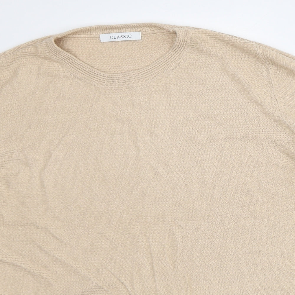 Marks and Spencer Womens Beige Acrylic Basic T-Shirt Size 10 Crew Neck