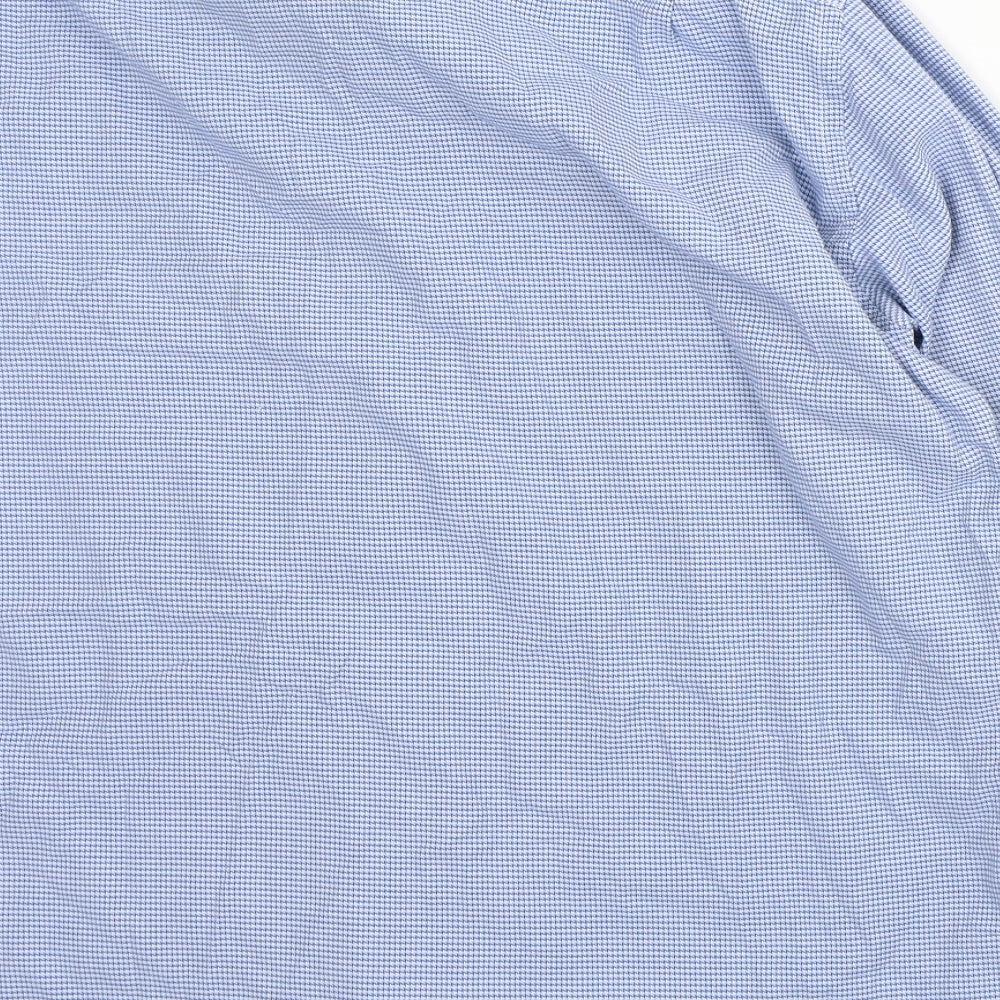 Moss Bros Mens Blue Houndstooth Cotton Dress Shirt Size XL Collared