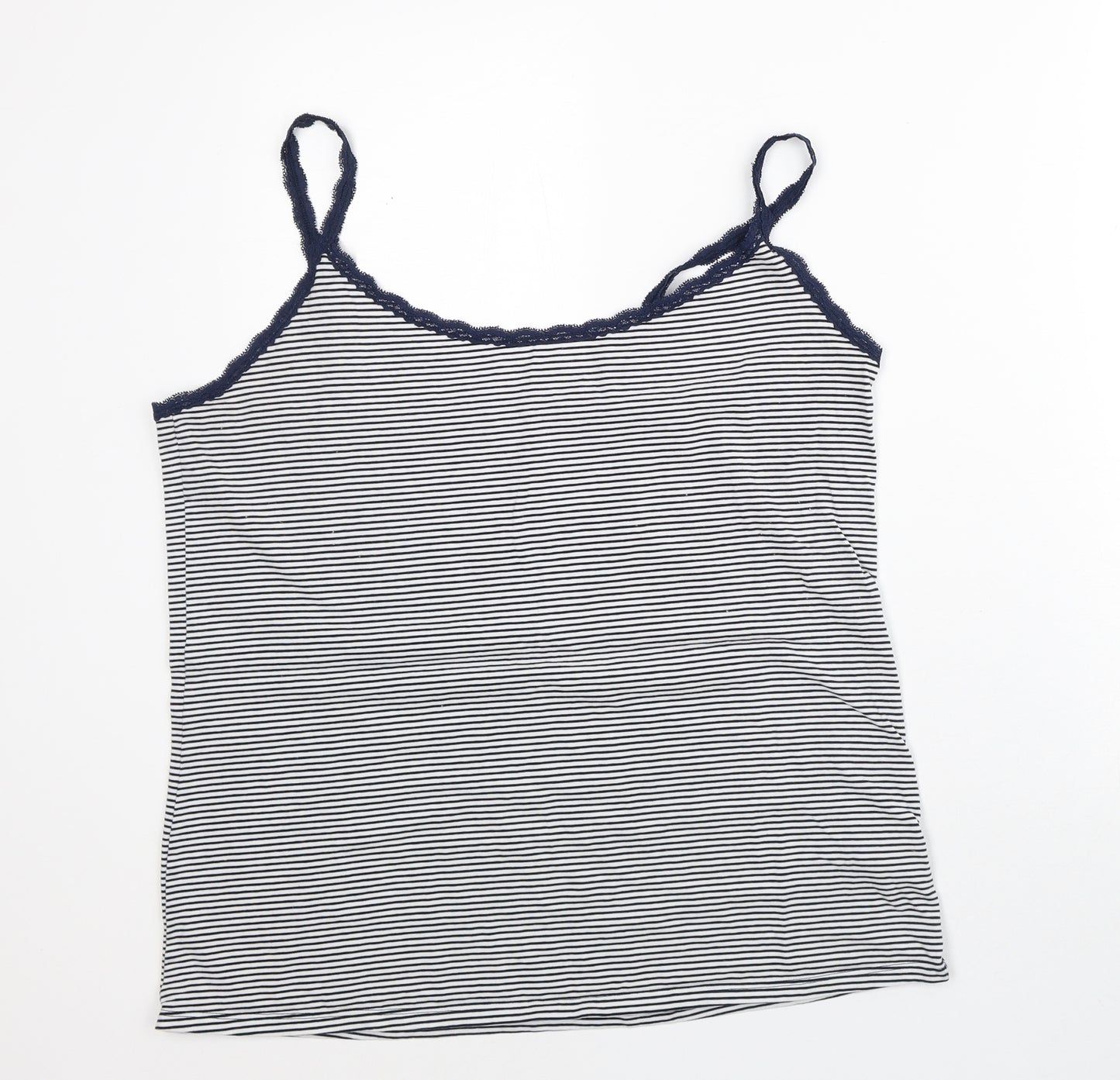Marks and Spencer Womens White Striped Cotton Basic Tank Size 22 Square Neck