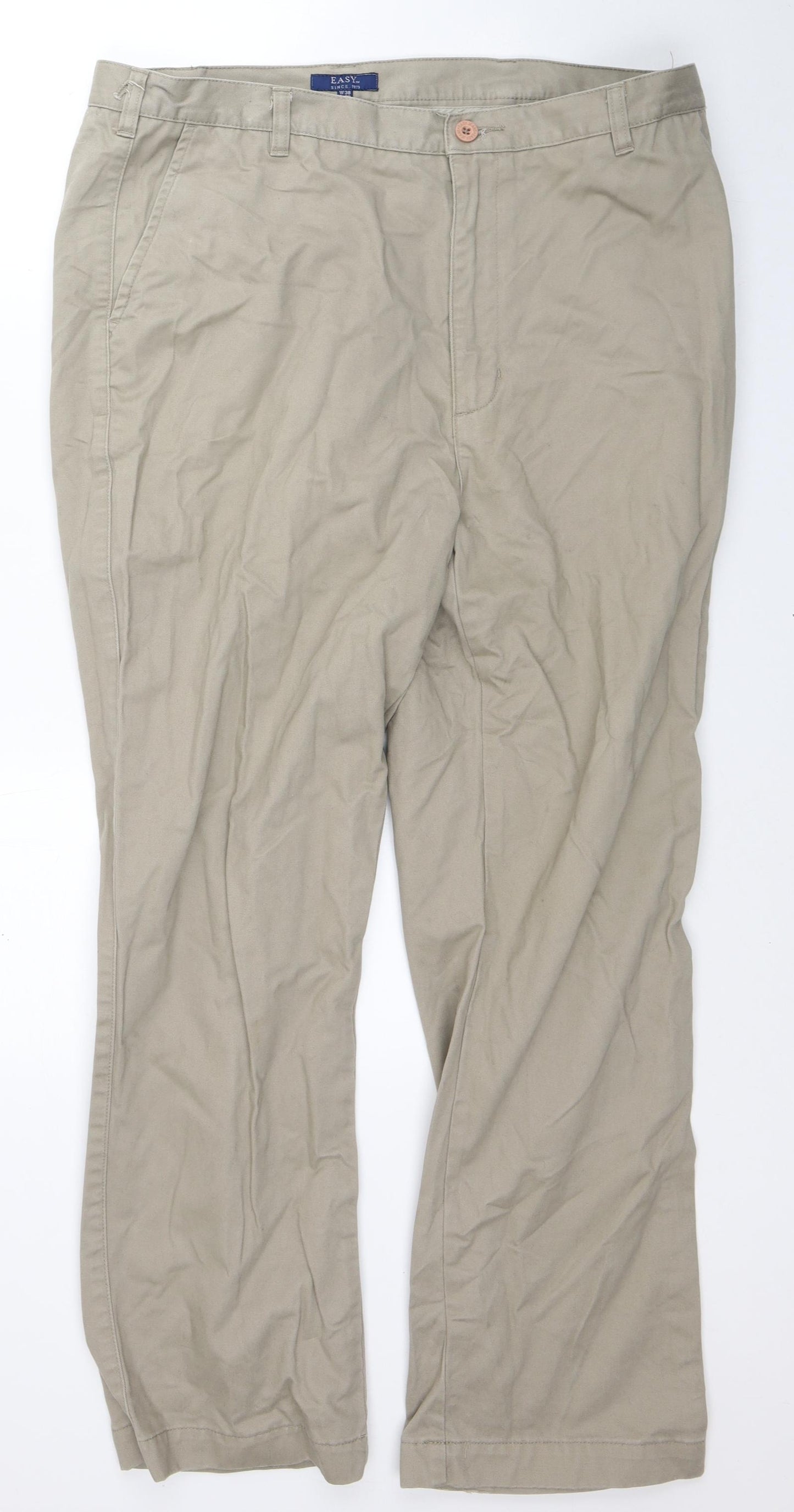 Easy Mens Brown Cotton Cargo Trousers Size 38 in L30 in Regular