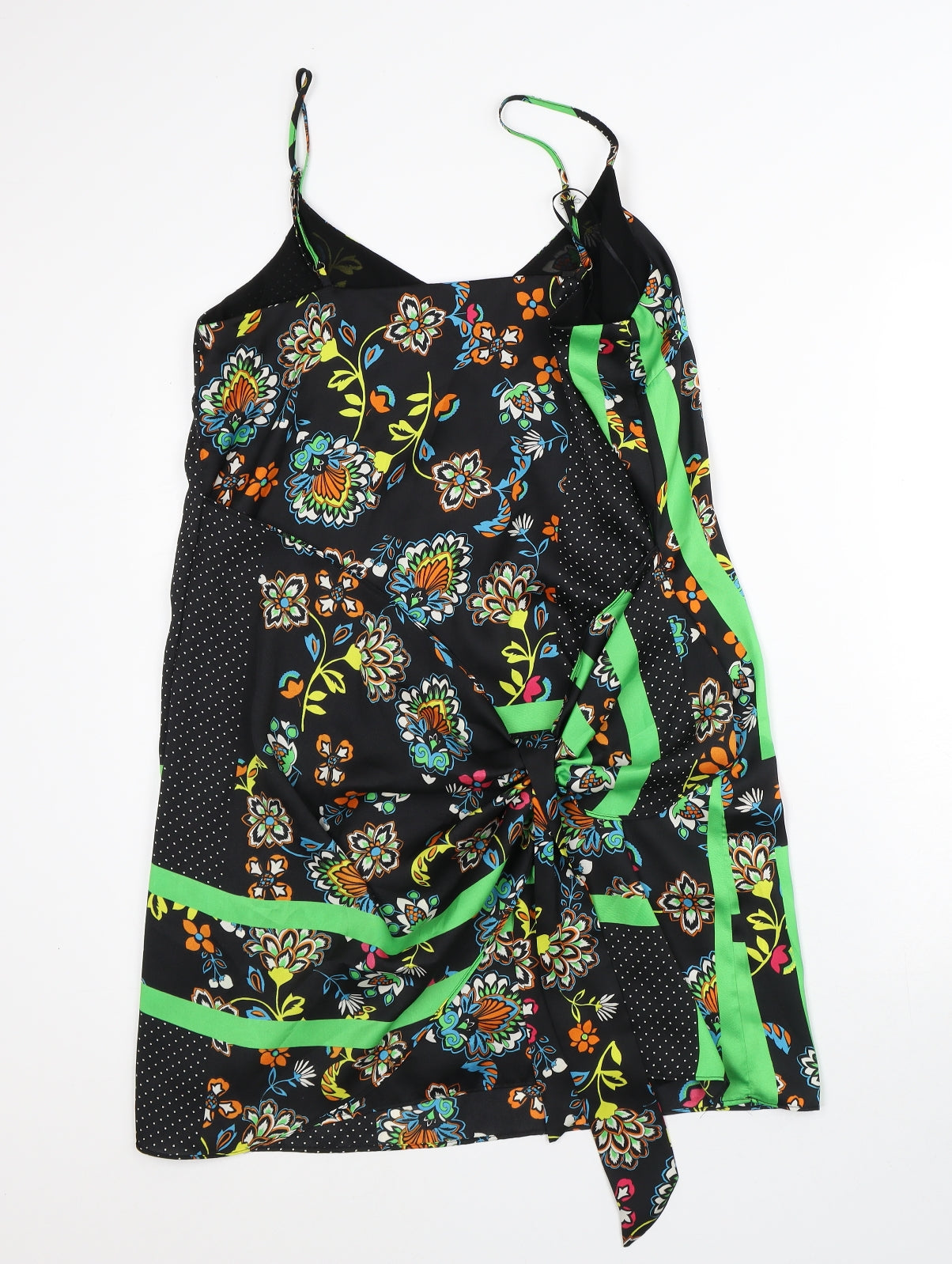 River Island Womens Black Floral Polyester A-Line Size 12 V-Neck