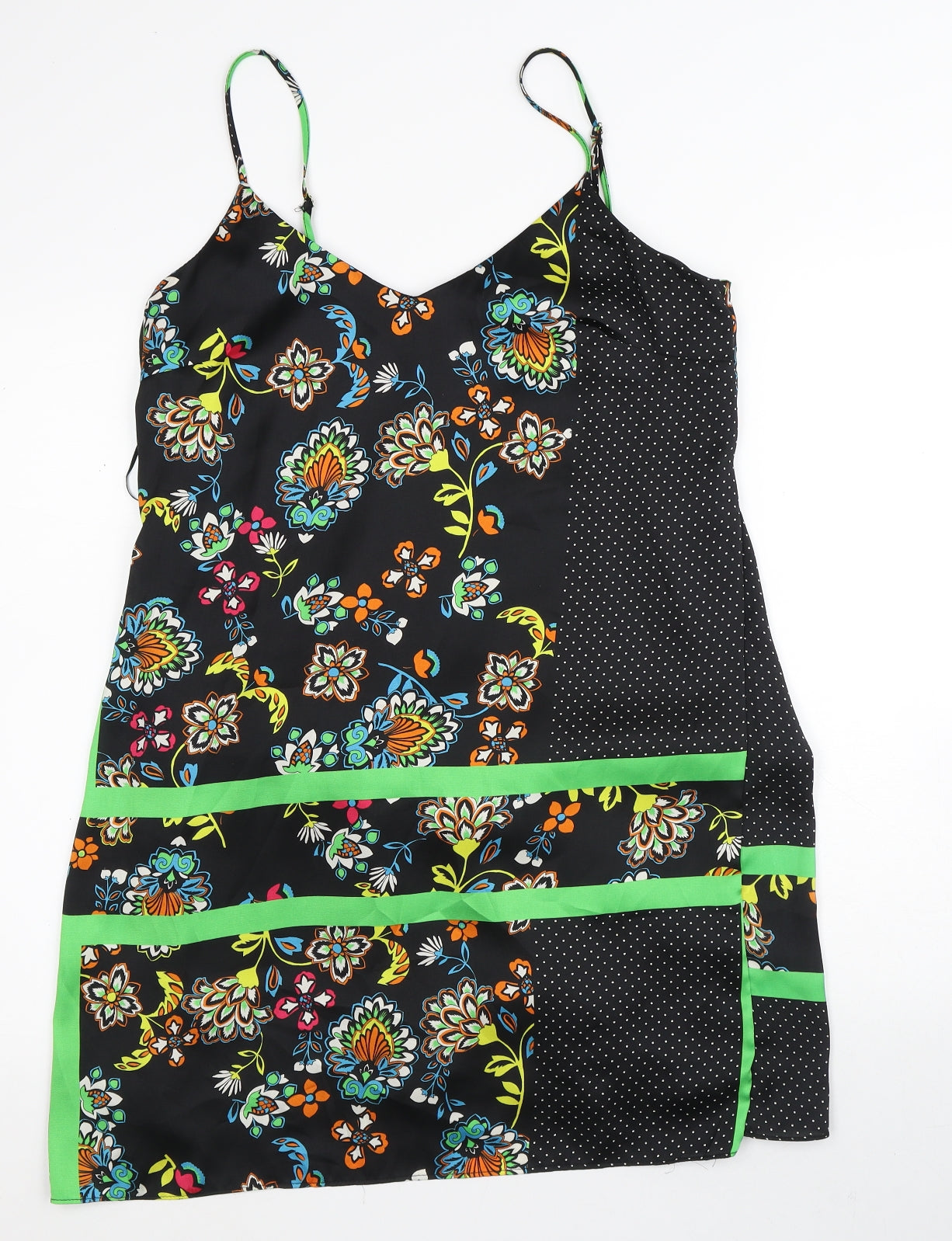 River Island Womens Black Floral Polyester A-Line Size 12 V-Neck