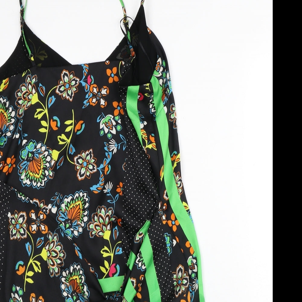 River Island Womens Black Floral Polyester A-Line Size 12 V-Neck