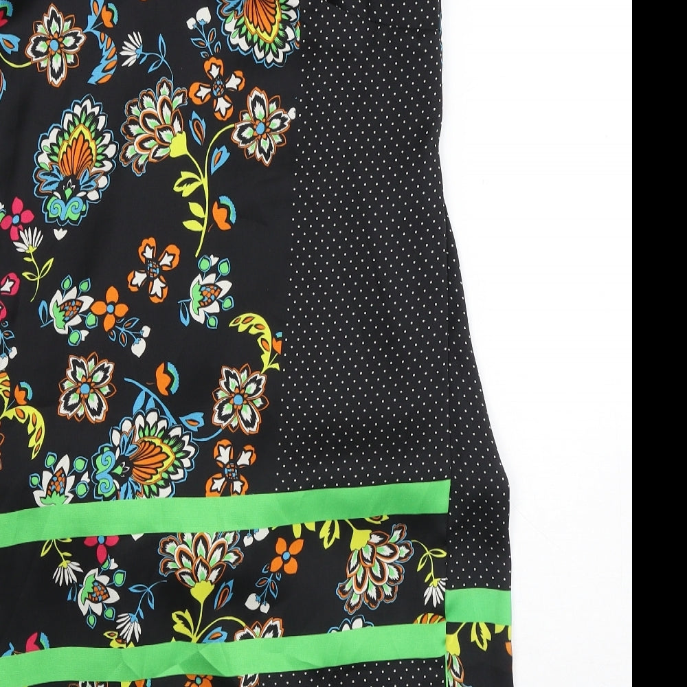 River Island Womens Black Floral Polyester A-Line Size 12 V-Neck
