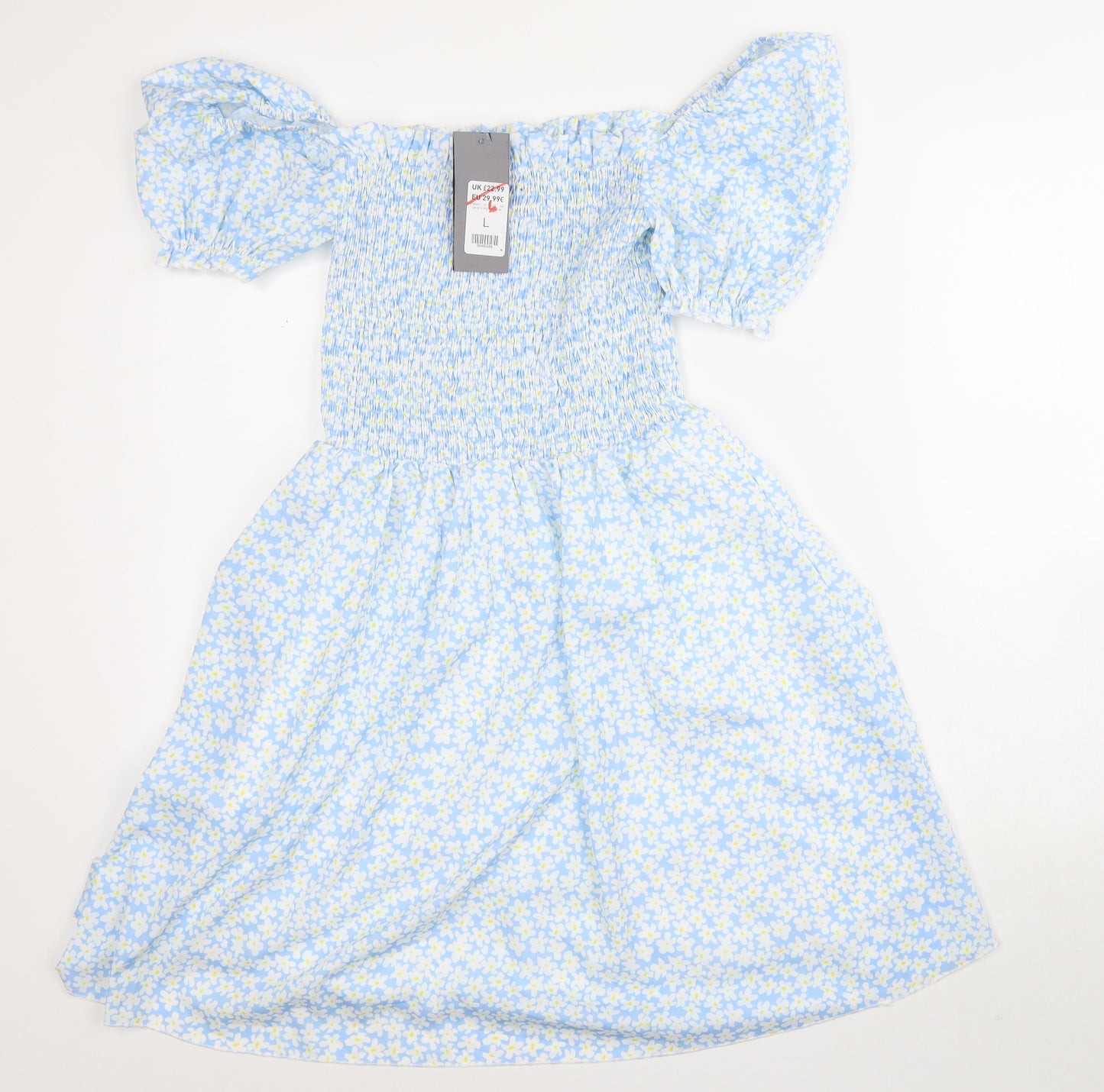 Cameo Rose Womens Blue Floral Polyester Fit & Flare Size L Off the Shoulder - Daisy