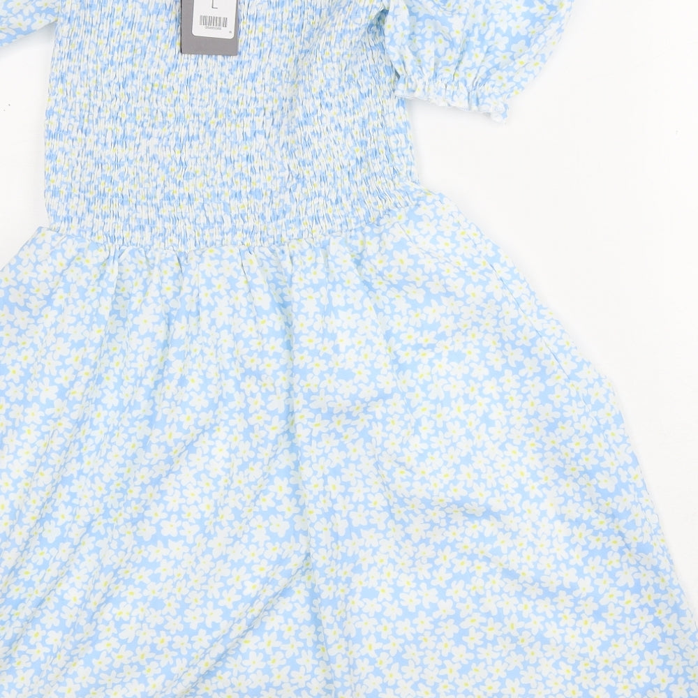 Cameo Rose Womens Blue Floral Polyester Fit & Flare Size L Off the Shoulder - Daisy