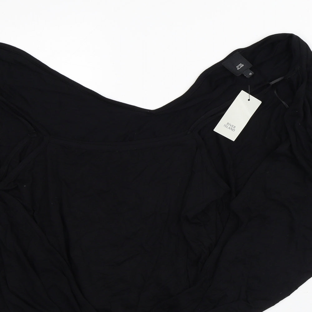 River Island Womens Black Viscose Bodysuit One-Piece Size 12 - Tank And Cardigan Combined