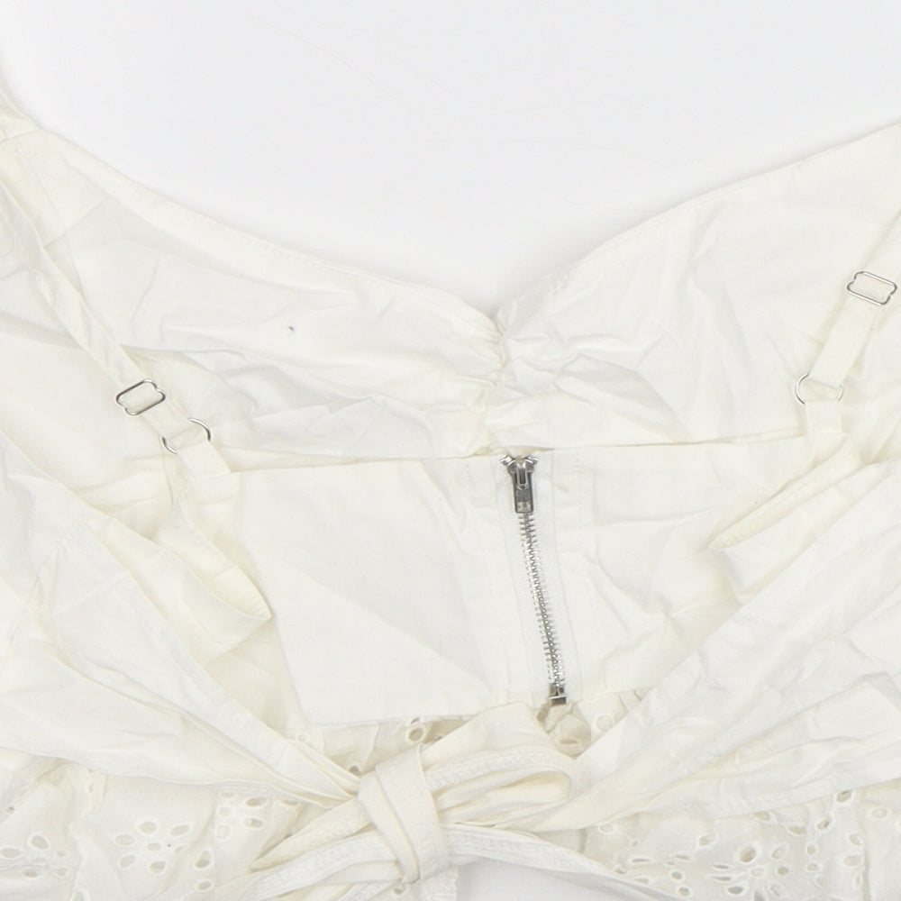 SheIn Womens White 100% Cotton Cropped Tank Size S Sweetheart