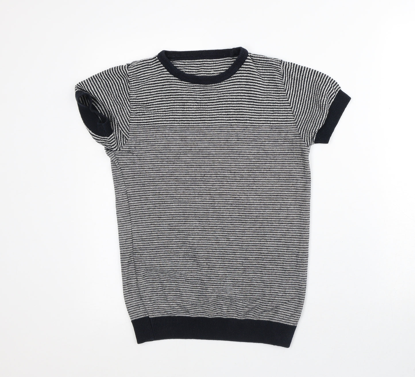 NEXT Mens Grey Striped Cotton T-Shirt Size S Crew Neck