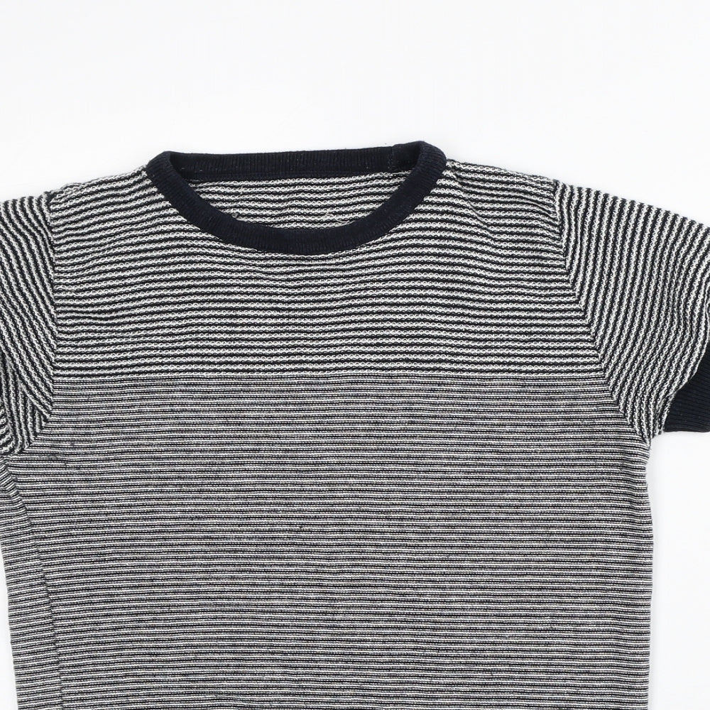 NEXT Mens Grey Striped Cotton T-Shirt Size S Crew Neck