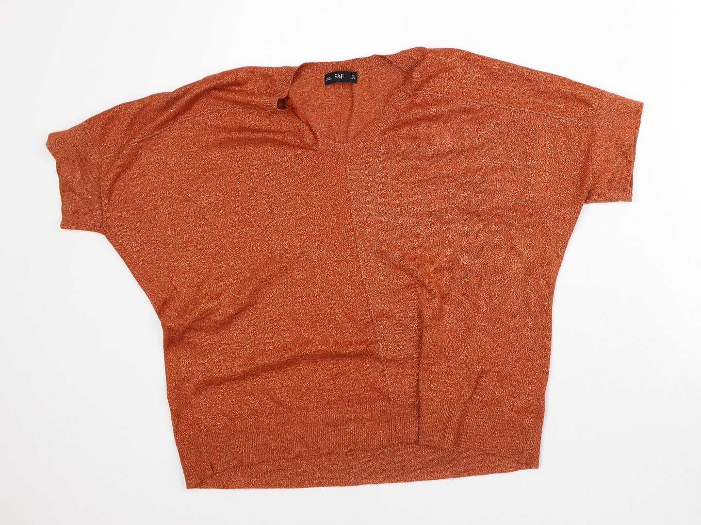 F&F Womens Orange Polyester Basic T-Shirt Size 8 V-Neck