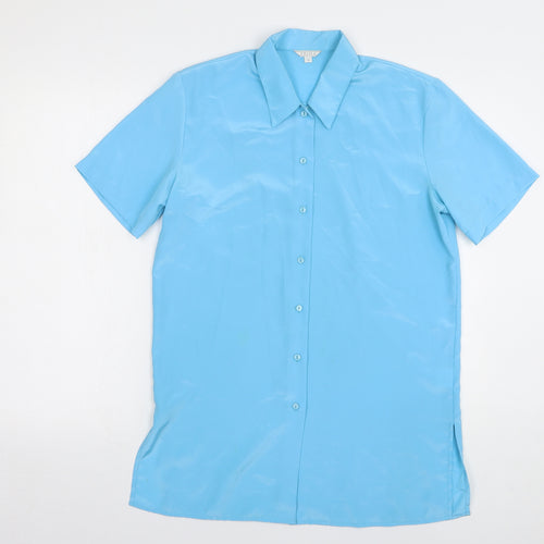 Prima Womens Blue Polyester Basic Button-Up Size 10 Collared