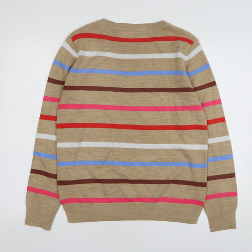 Marks and Spencer Womens Beige Round Neck Striped Acrylic Pullover Jumper Size 10