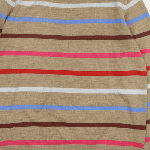 Marks and Spencer Womens Beige Round Neck Striped Acrylic Pullover Jumper Size 10