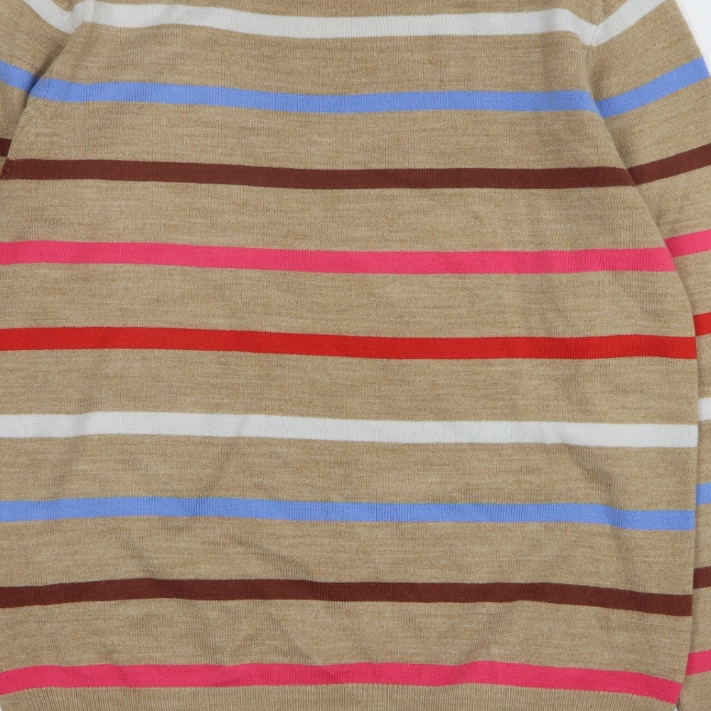 Marks and Spencer Womens Beige Round Neck Striped Acrylic Pullover Jumper Size 10