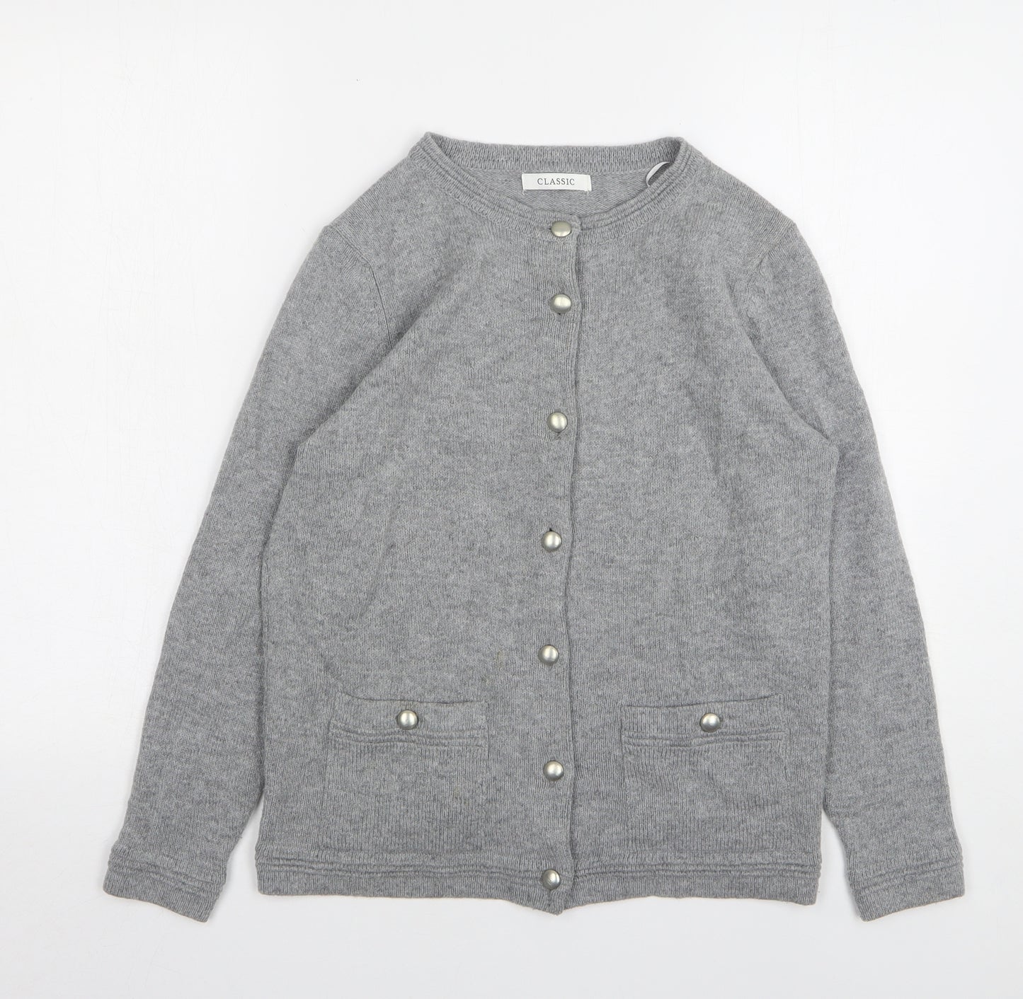 Marks and Spencer Womens Grey Round Neck Acrylic Cardigan Jumper Size 10